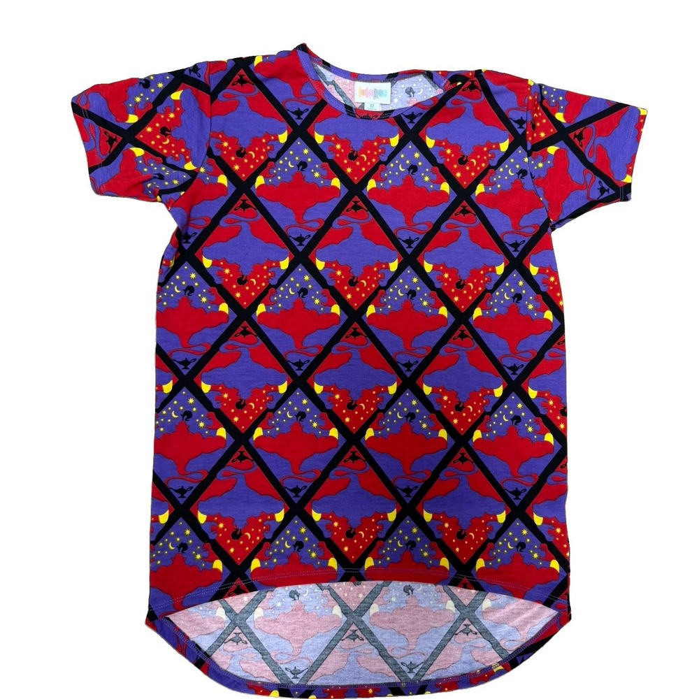 LuLaRoe Disney Aladdin Gracie Top Girls 12 Jafar Disneyland Red Purple Genie